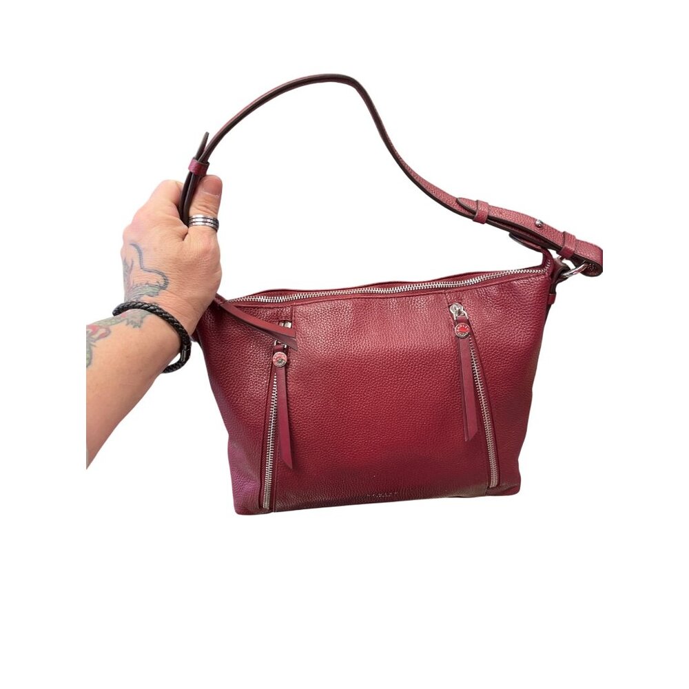 Radley London wms maroon silver leather shoulder handbag SKU 9886